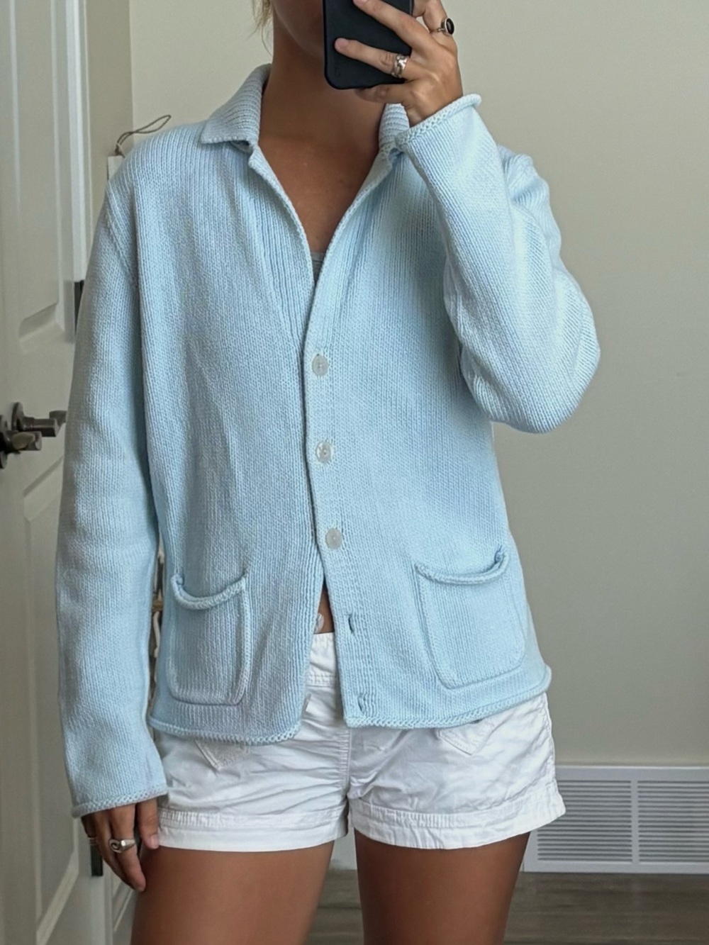 Light Blue Button-Front Women's Cardigan Sweater